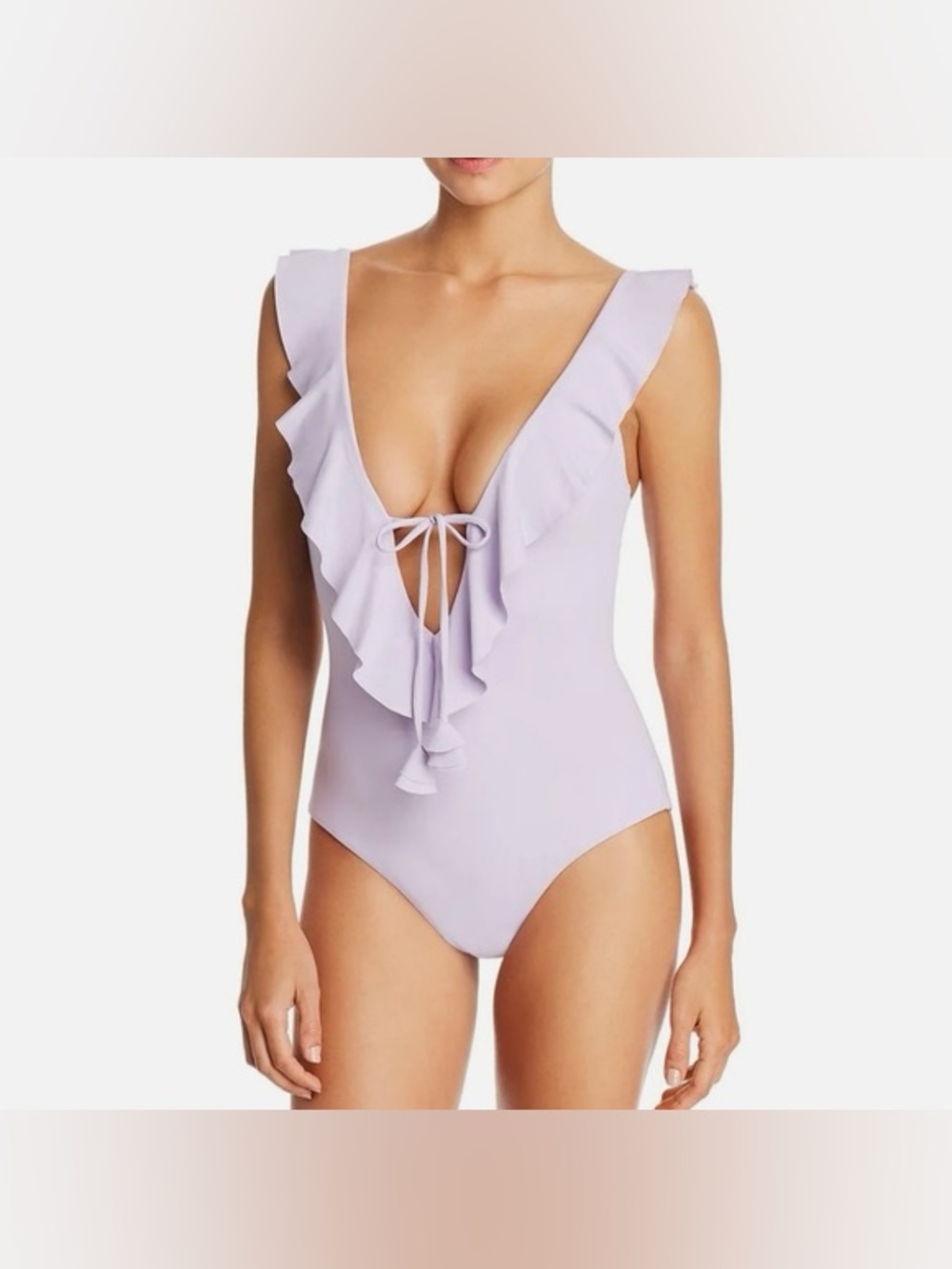 BECCA by Rebecca Virtue Violet Socialite Ruffle Plunging One Piece Swimsuit L